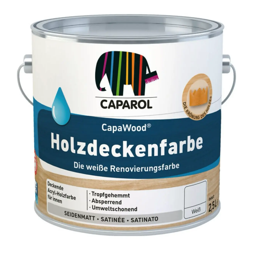 Caparol Capawood Holzdeckenfarbe weiß seidenmatt 2,5L